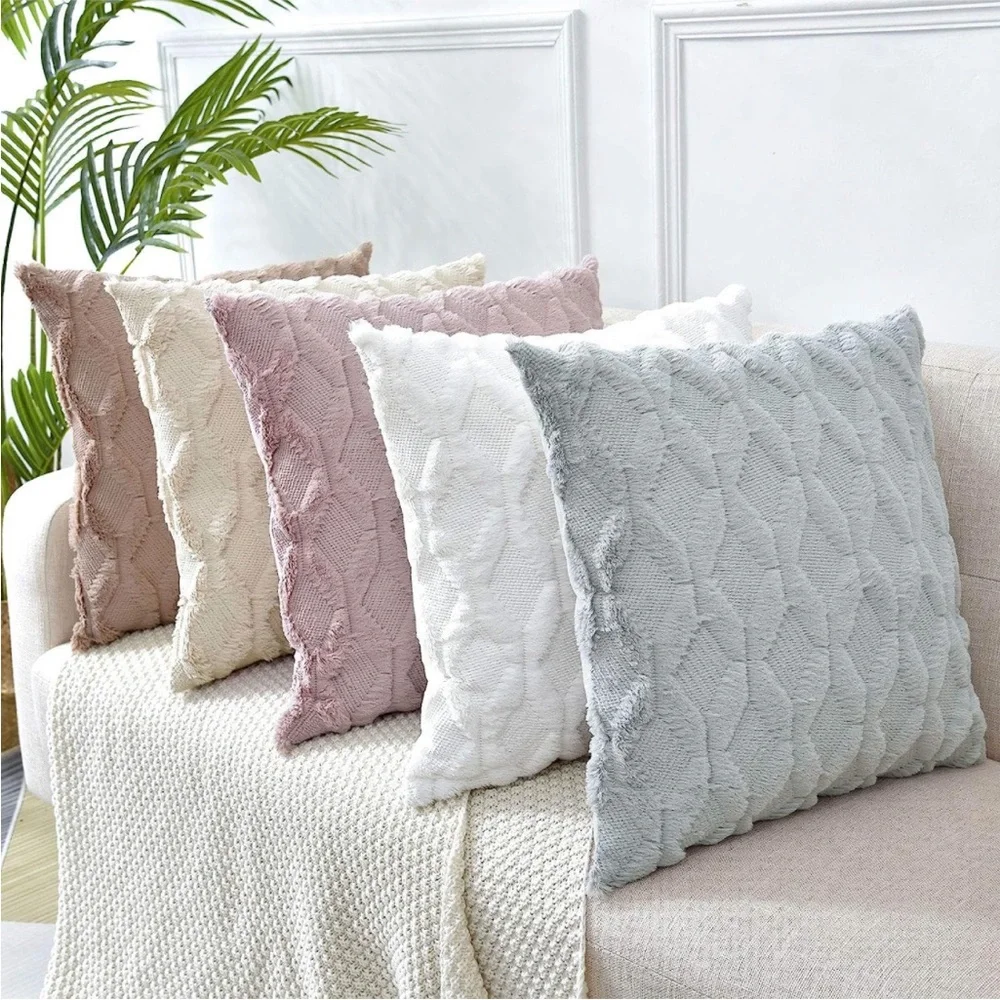 Black Fuzzy Modern Cute Pillow Cover Furry Faux Luxury Soft Warm Pillow Case Set